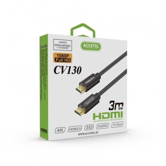 ACCETEL CV130 HDMI 4K VER:2.0 HIGH-SPEED WITH ETHERNET CABLE 3M